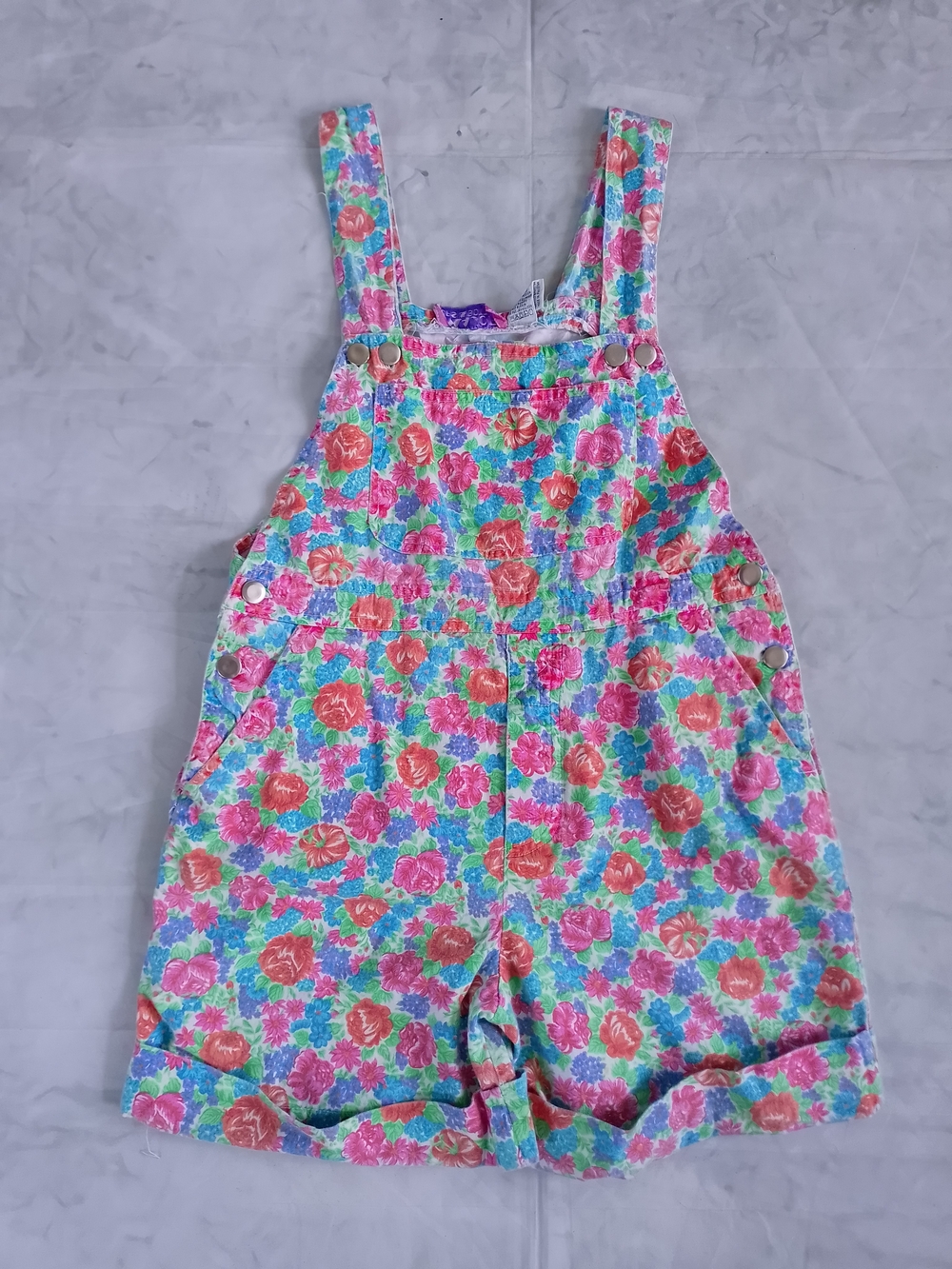 Vintage 90s Floral Print Short Overalls
